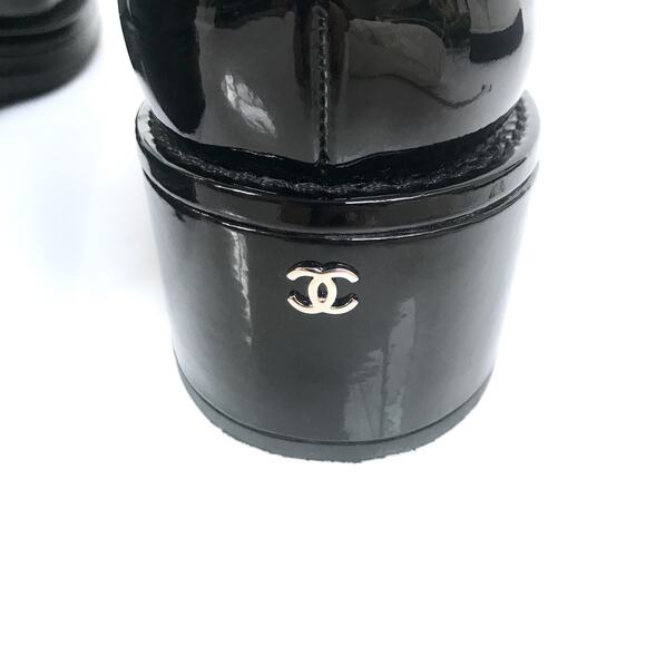 🪄100% Auth CHANEL Chunky Black Patent Pinstripe Lace Up Oxford Shoes sz 42 12 - Picture 6 of 14